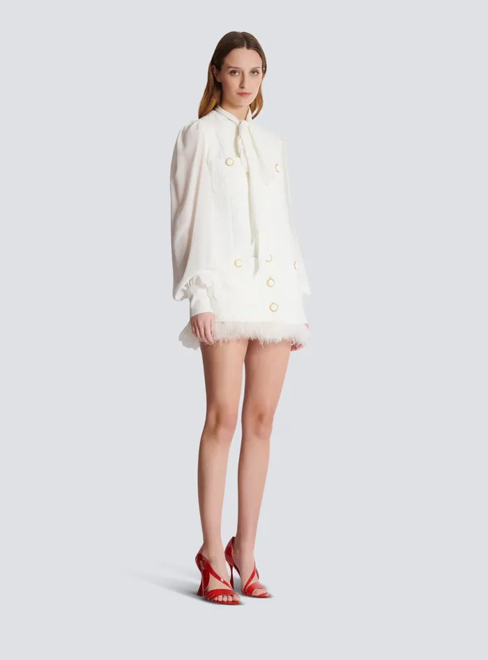 Balmain Tweed Dress With Pussybow Collar White Women Dresses