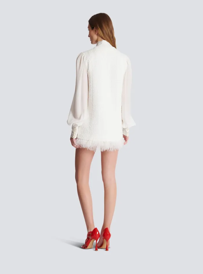 Balmain Tweed Dress With Pussybow Collar White Women Dresses