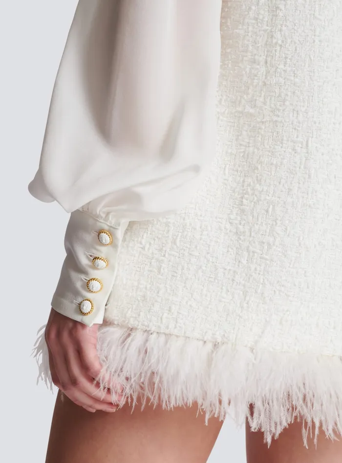 Balmain Tweed Dress With Pussybow Collar White Women Dresses