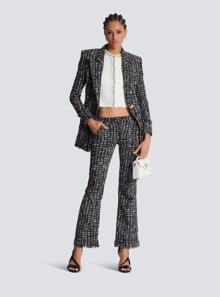 Balmain Tweed Flares Black Women Trousers And Shorts