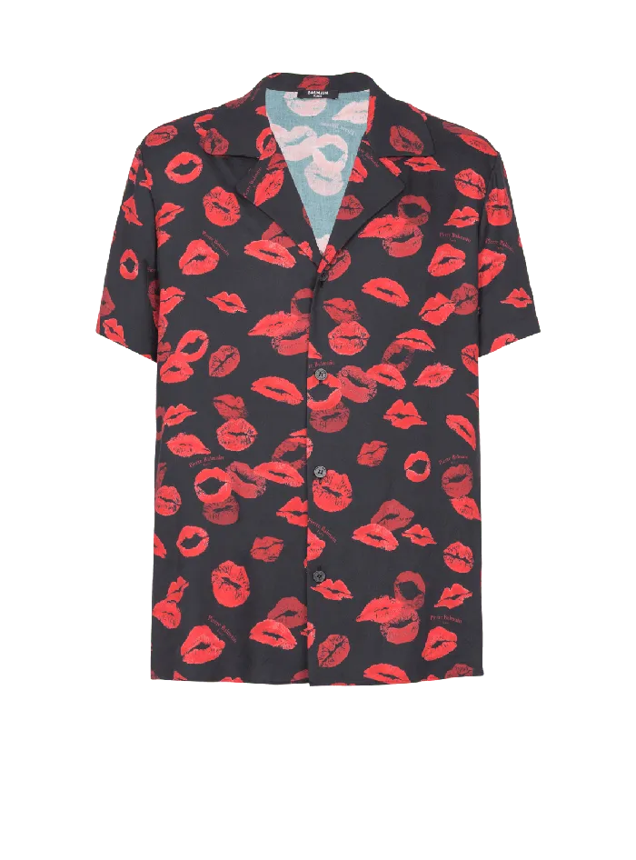 Balmain Twill Pyjama Shirt With Kiss Print Black Men Shirts And Polos