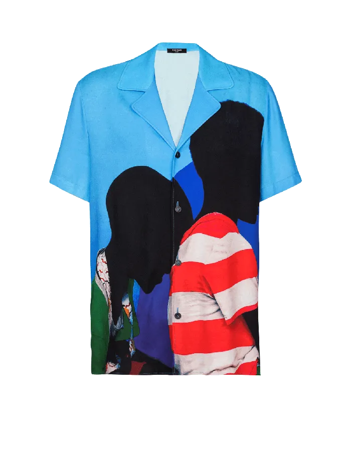 Balmain Twill Pyjama Shirt With Prince Gyasi Print Multicolor Men Shirts And Polos