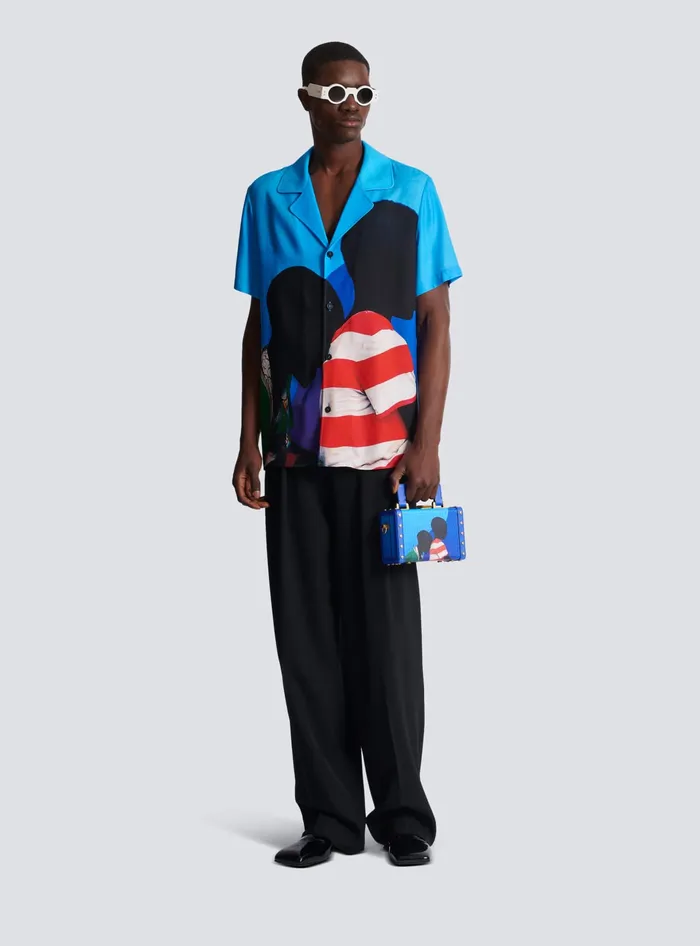 Balmain Twill Pyjama Shirt With Prince Gyasi Print Multicolor Men Shirts And Polos