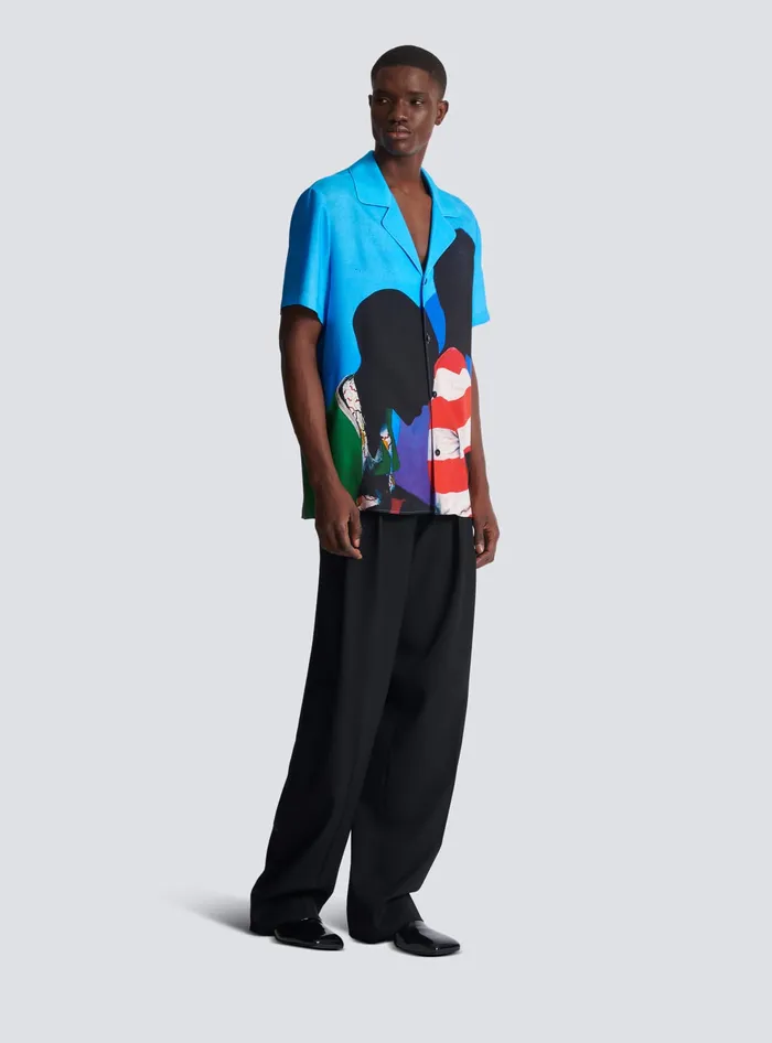 Balmain Twill Pyjama Shirt With Prince Gyasi Print Multicolor Men Shirts And Polos