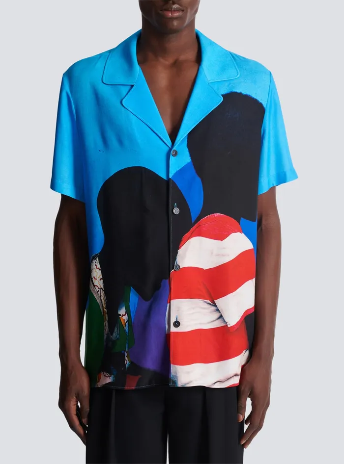 Balmain Twill Pyjama Shirt With Prince Gyasi Print Multicolor Men Shirts And Polos