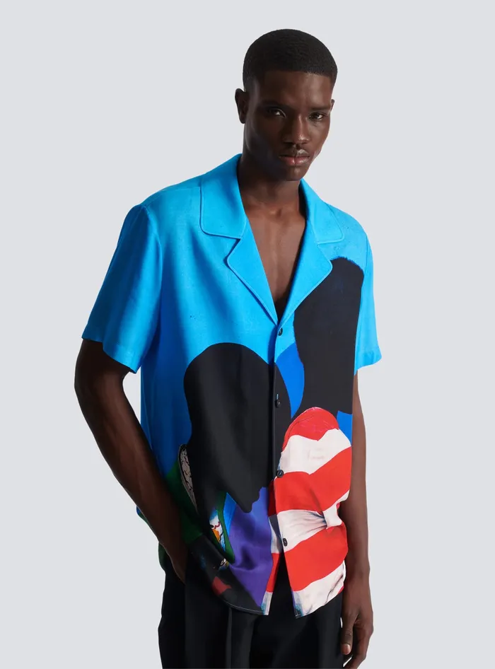 Balmain Twill Pyjama Shirt With Prince Gyasi Print Multicolor Men Shirts And Polos