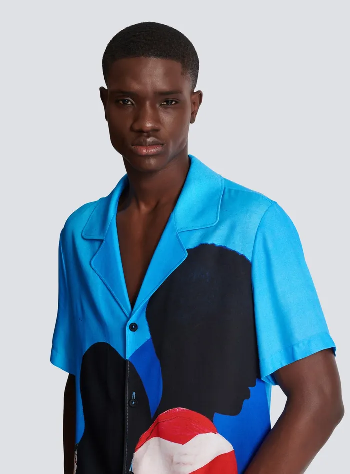 Balmain Twill Pyjama Shirt With Prince Gyasi Print Multicolor Men Shirts And Polos