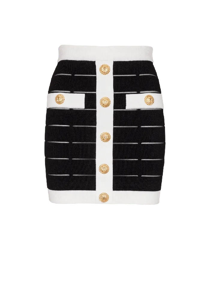 Balmain Twotone Buttoned Knit Skirt Black Women Skirts