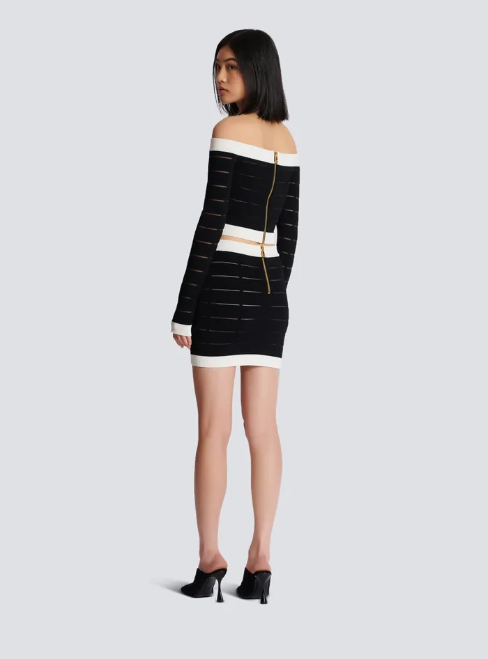 Balmain Twotone Buttoned Knit Skirt Black Women Skirts