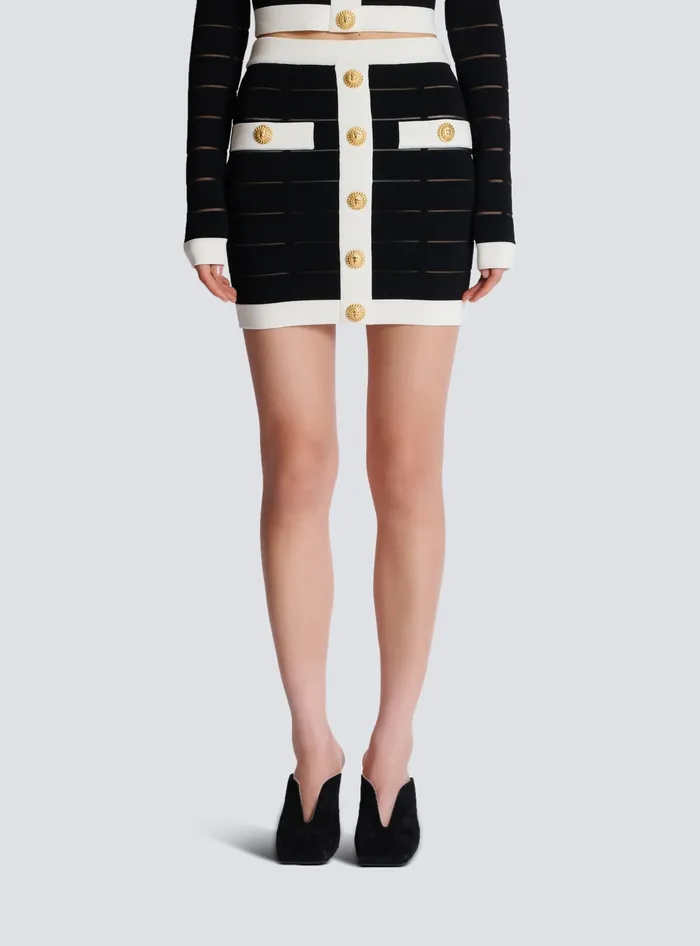Balmain Twotone Buttoned Knit Skirt Black Women Skirts