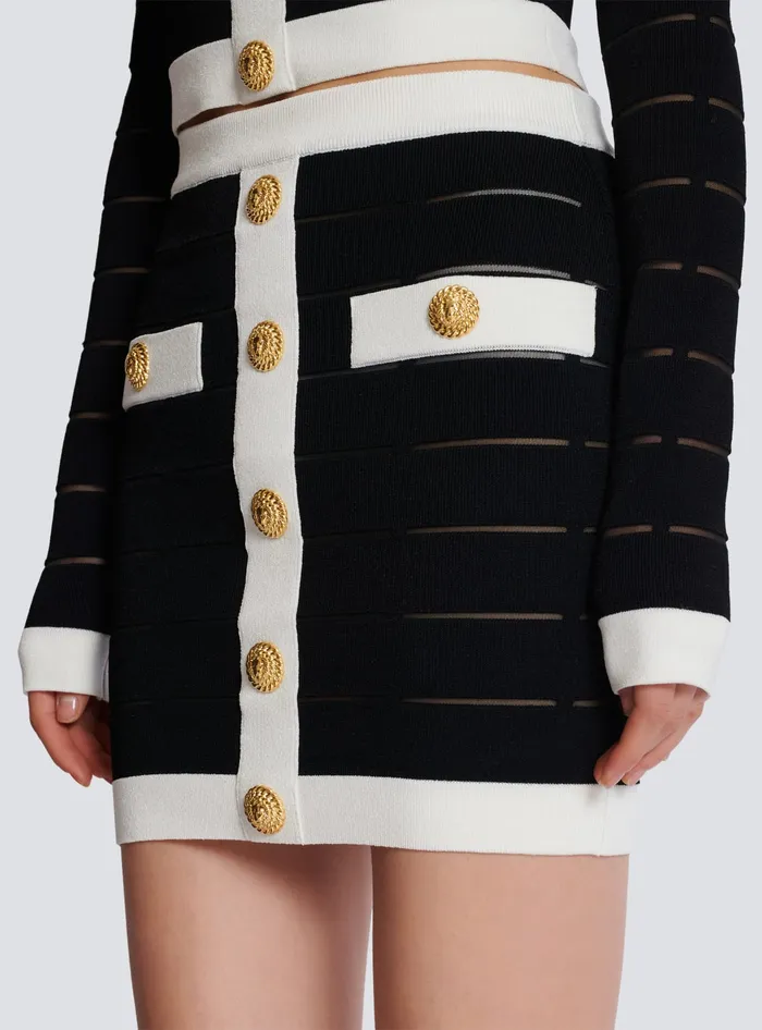 Balmain Twotone Buttoned Knit Skirt Black Women Skirts