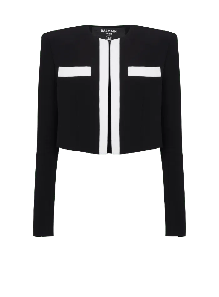 Balmain Twotone Crepe Spencer Jacket Black Women Jackets And Blazers