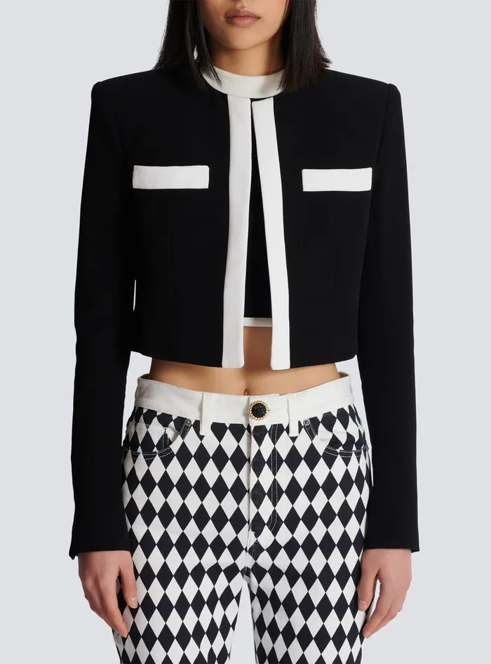Balmain Twotone Crepe Spencer Jacket Black Women Jackets And Blazers