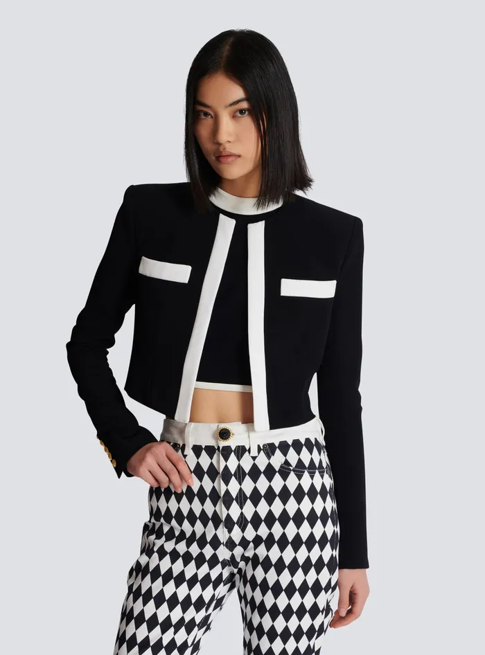 Balmain Twotone Crepe Spencer Jacket Black Women Jackets And Blazers