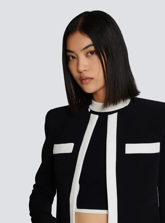 Balmain Twotone Crepe Spencer Jacket Black Women Jackets And Blazers