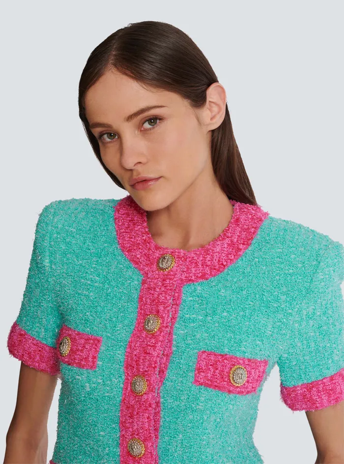 Balmain Twotone Cropped Knit Cardigan Multicolor Women Knitwear