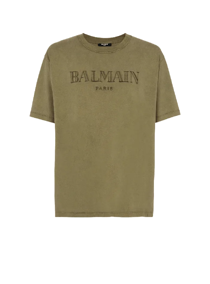 Balmain Vintage Embroidered Tshirt Khaki Men TShirts