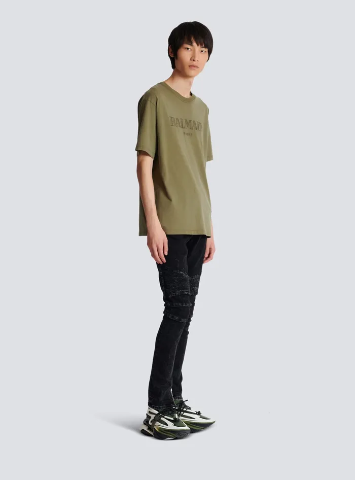 Balmain Vintage Embroidered Tshirt Khaki Men TShirts