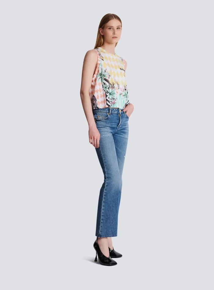 Balmain Vintage Tank Top With Baroque Print Multicolor Women TShirts