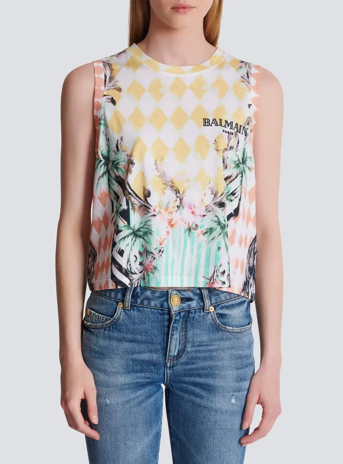 Balmain Vintage Tank Top With Baroque Print Multicolor Women TShirts