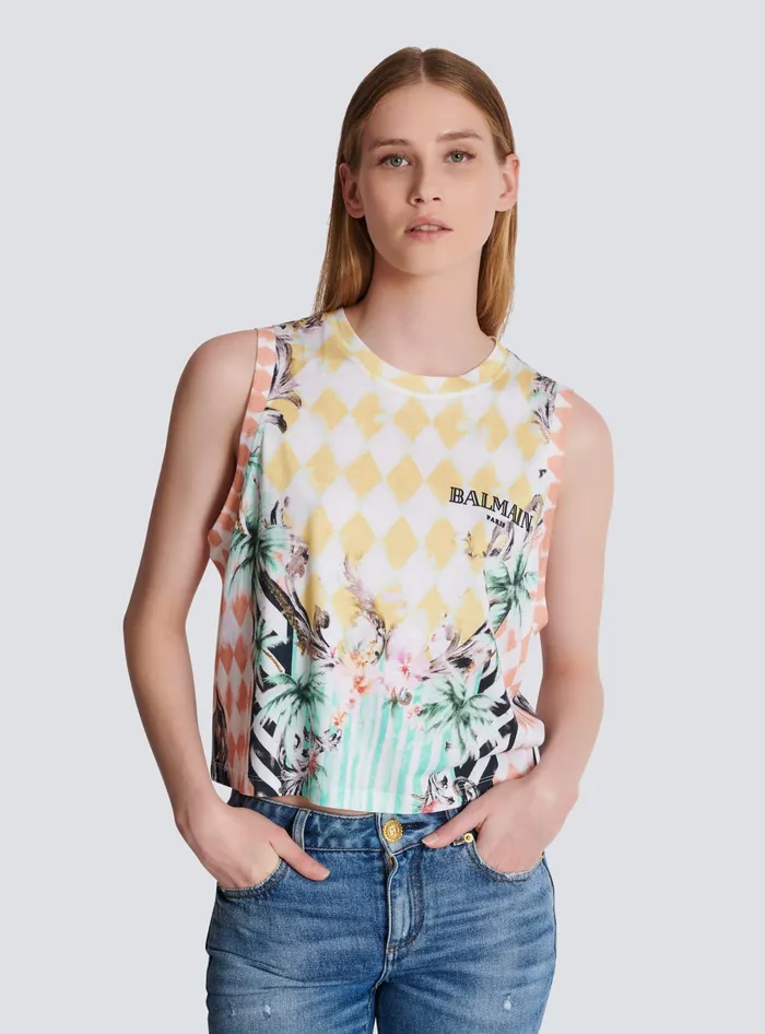 Balmain Vintage Tank Top With Baroque Print Multicolor Women TShirts
