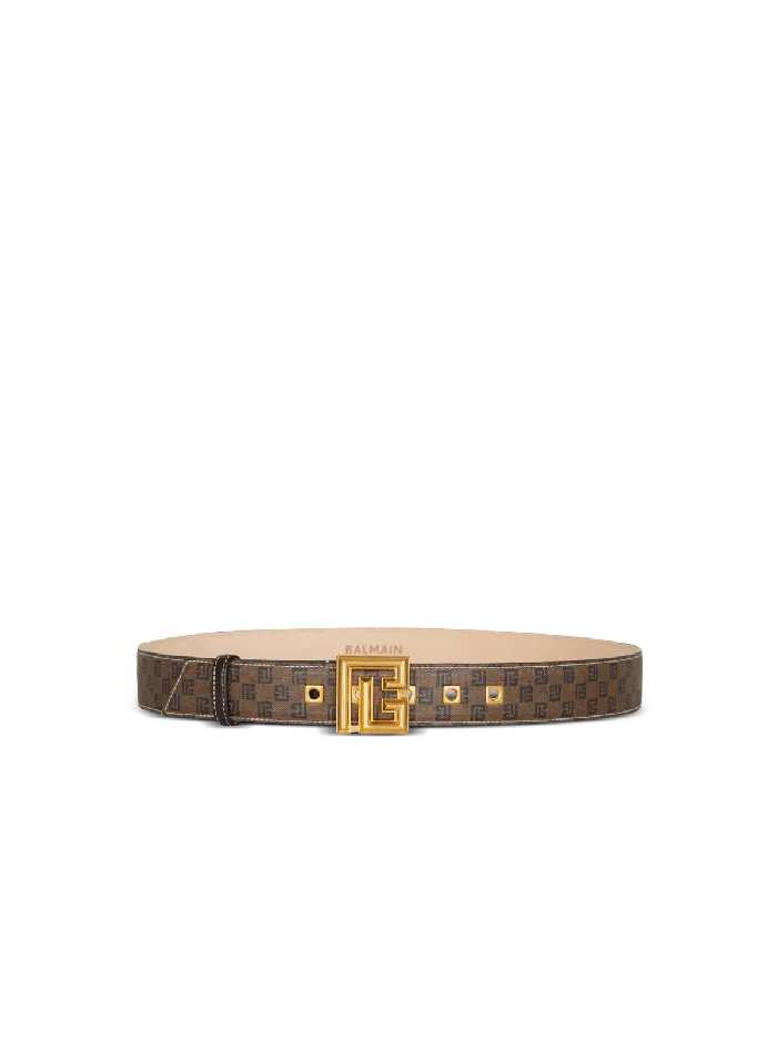 Balmain Waxed Monogram Canvas PBelt Brown Women Belts