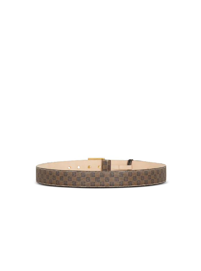 Balmain Waxed Monogram Canvas PBelt Brown Women Belts