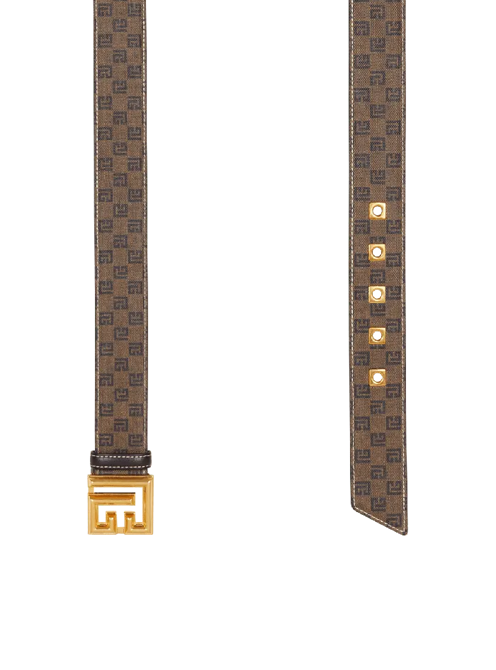 Balmain Waxed Monogram Canvas PBelt Brown Women Belts