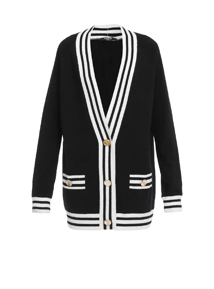Balmain Wool And Cashmere Cardigan Black Women Knitwear