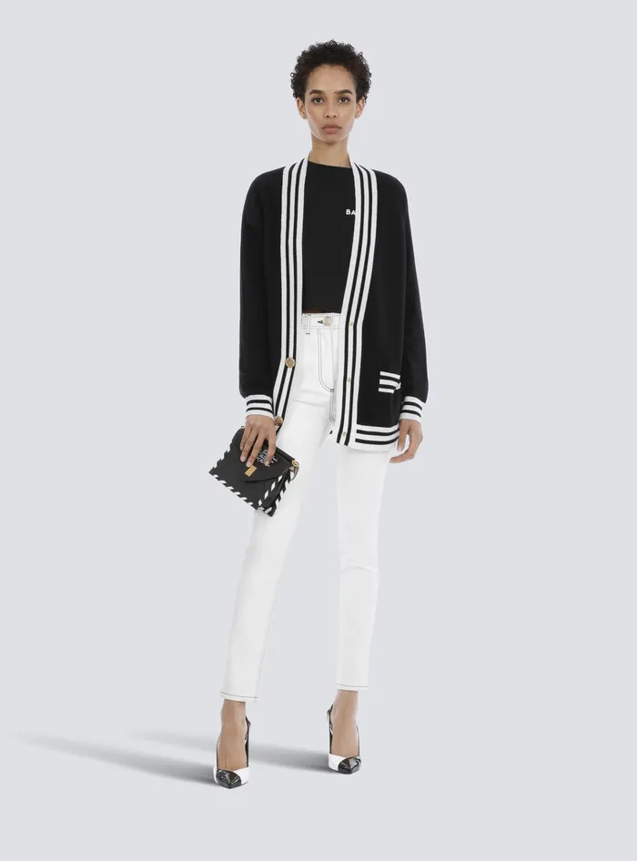 Balmain Wool And Cashmere Cardigan Black Women Knitwear