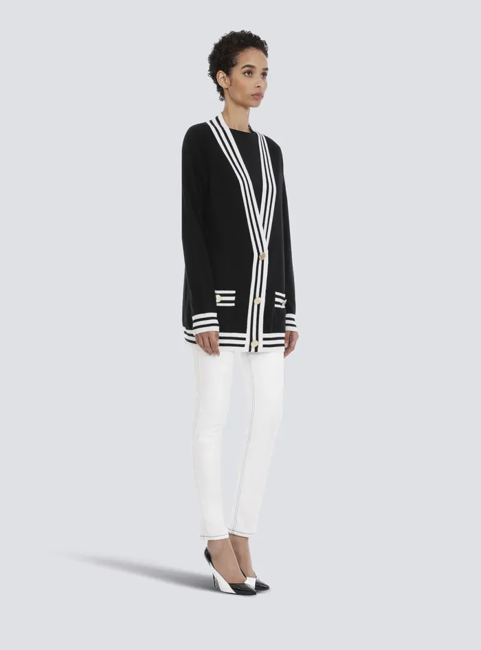 Balmain Wool And Cashmere Cardigan Black Women Knitwear