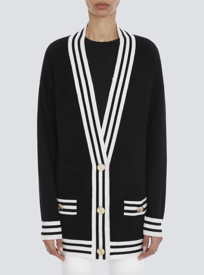 Balmain Wool And Cashmere Cardigan Black Women Knitwear