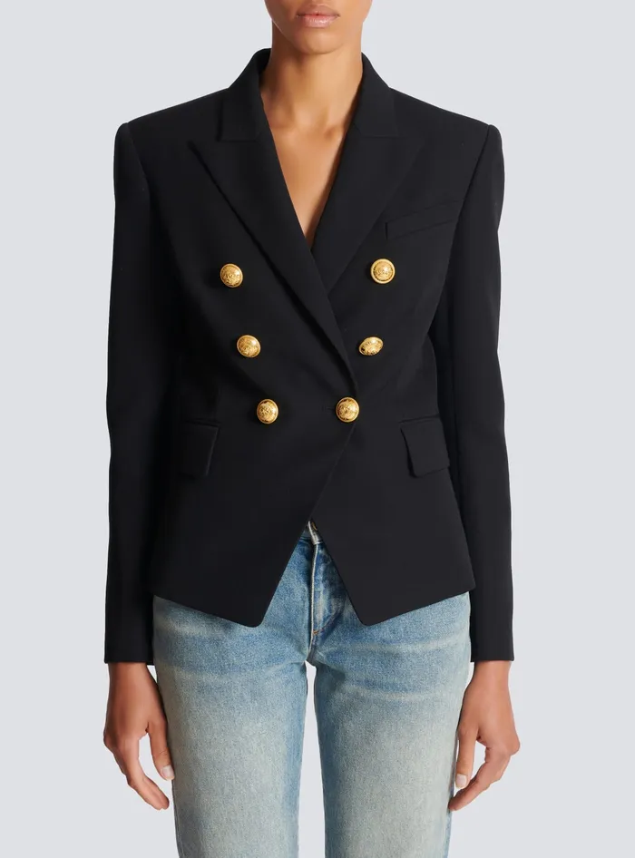 Balmain Wool Doublebreasted Jacket Black Women Jackets And Blazers