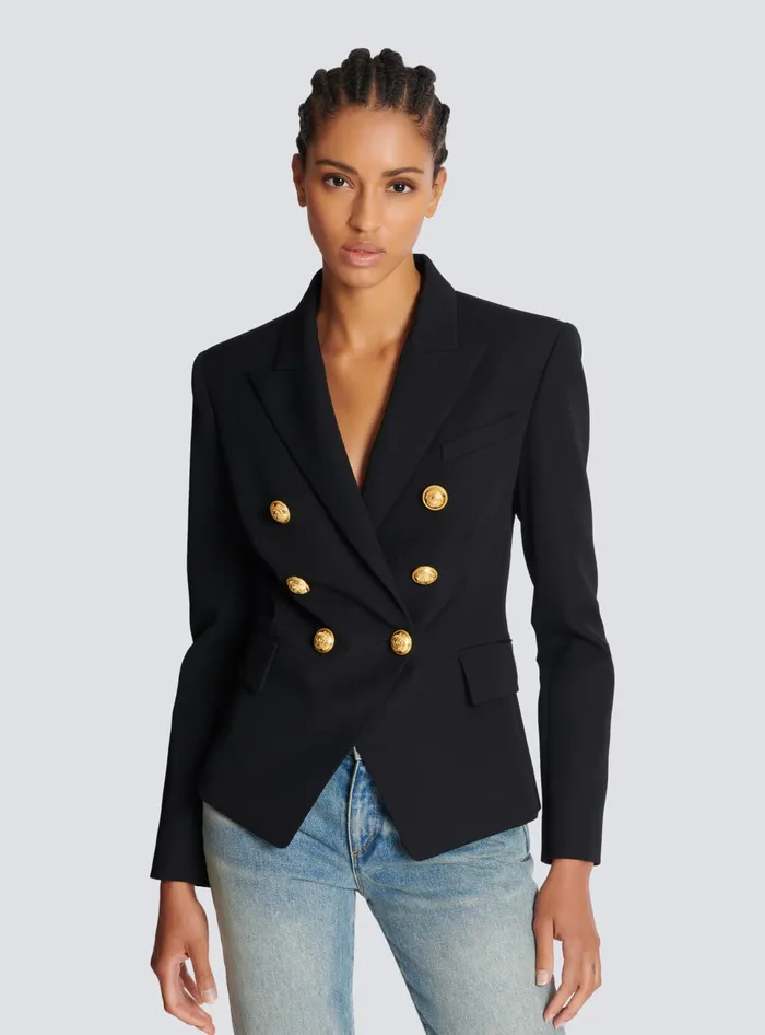 Balmain Wool Doublebreasted Jacket Black Women Jackets And Blazers