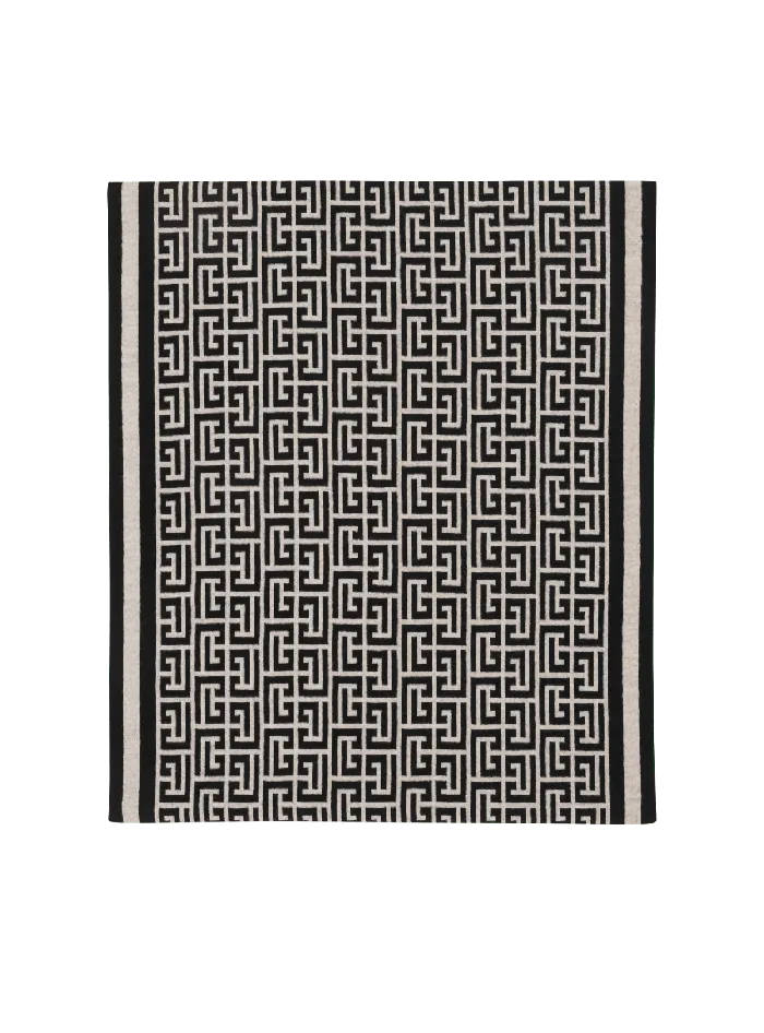 Balmain Wool Scarf With Monogram Black Men Scarves