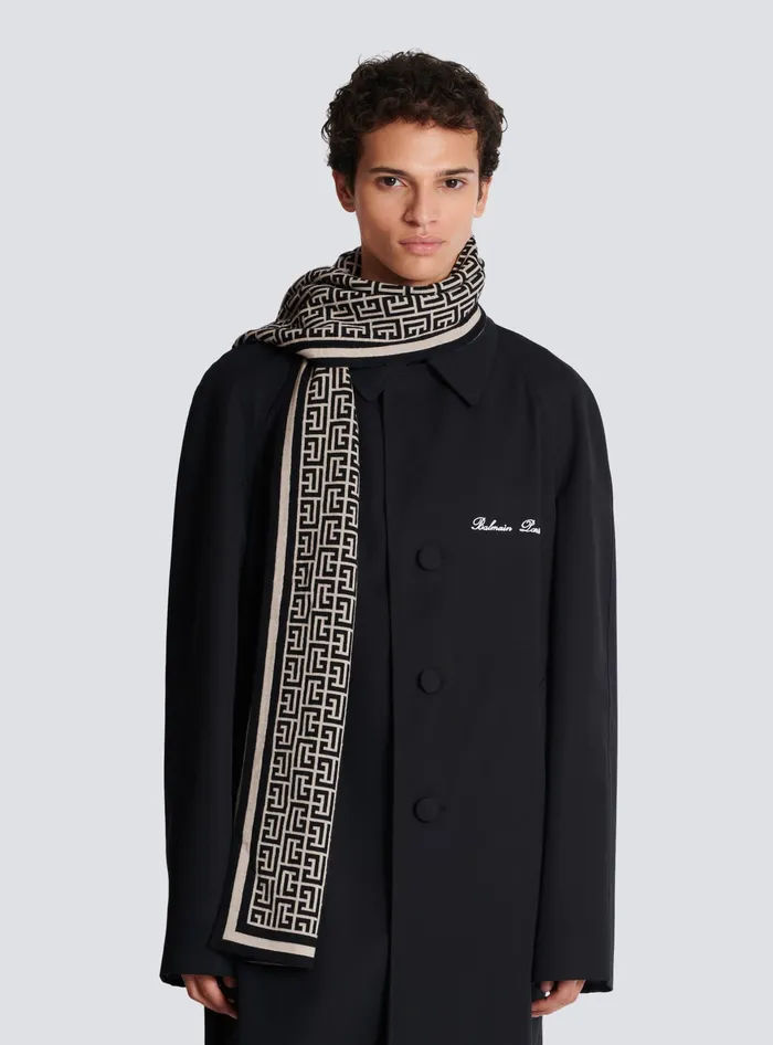 Balmain Wool Scarf With Monogram Black Men Scarves