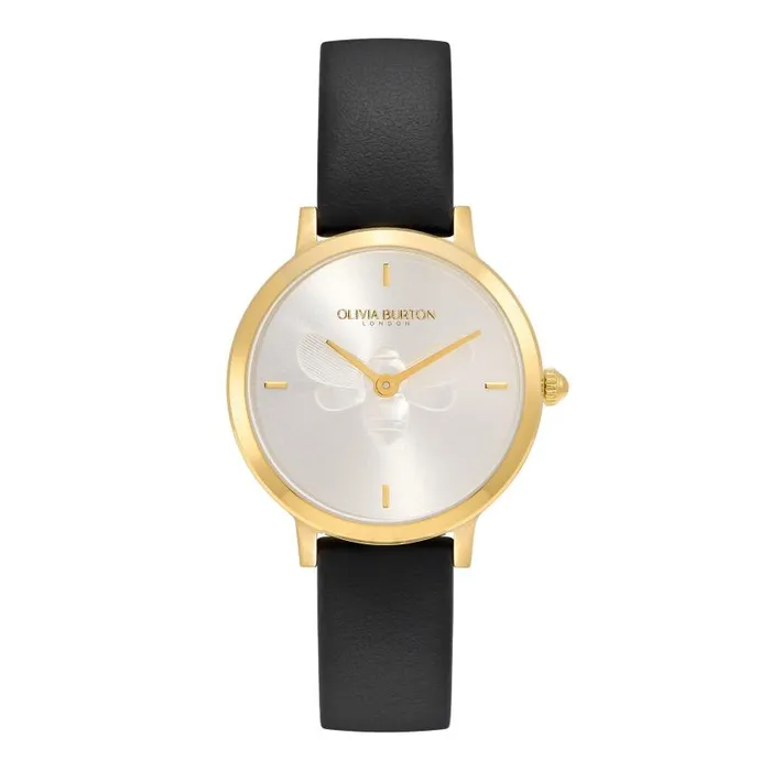 Bee Watches Women Olivia Burton 28mm Bee Ultra Slim Gold and Black Leather Strap Watch Bee Watches Women Olivia Burton 28mm Bee Ultra Slim Gold and Black Leather Strap Watch