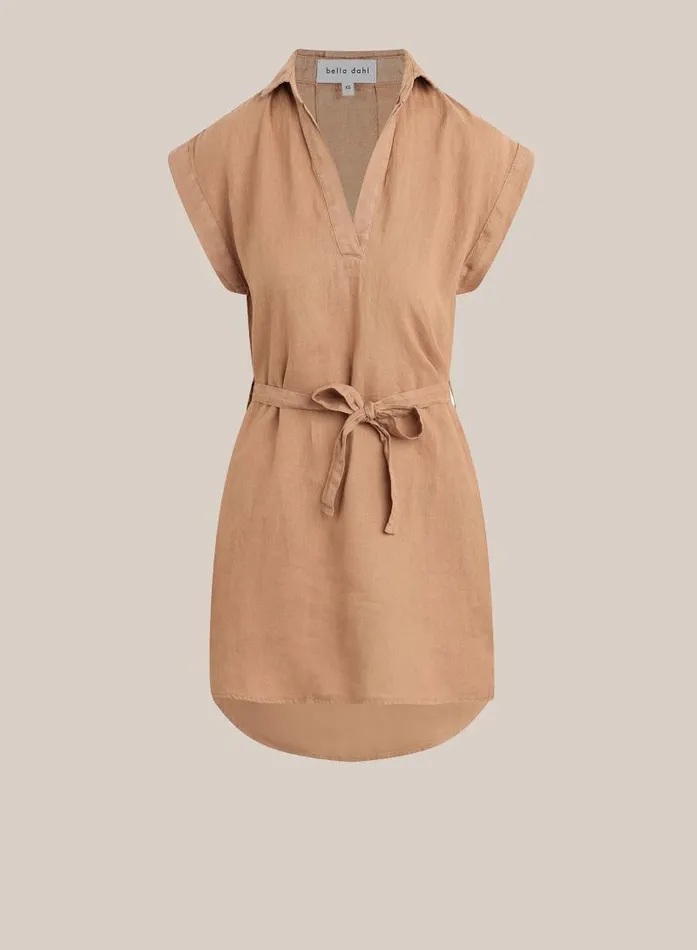 Belted Linen Shirt Dress Desert Brown Women Bella Dahl Mini Dresses