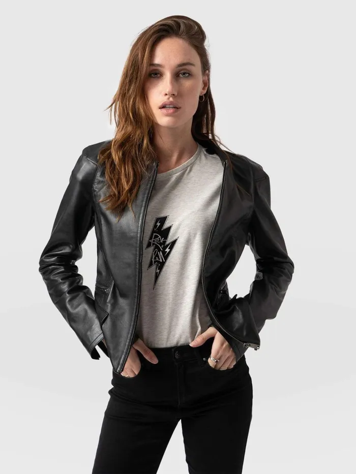 Blane Leather Jacket 8211 Black Black Women Saint And Sofia Coats and Jackets