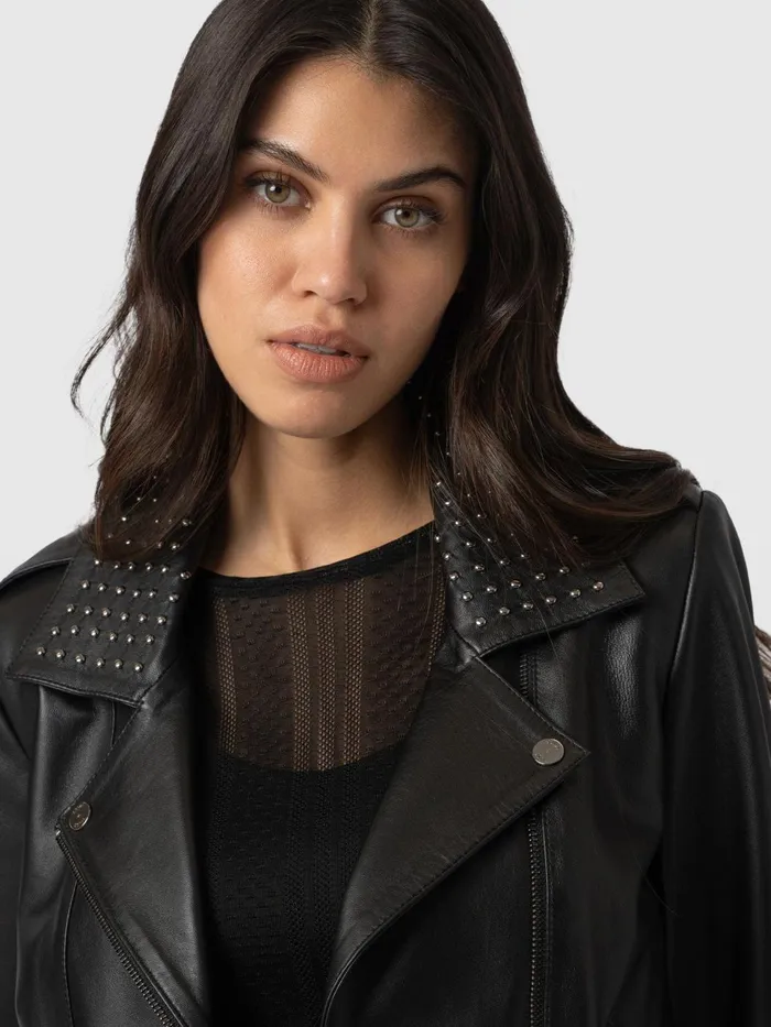 Bonham Studded Biker Jacket 8211 Black Black Women Saint And Sofia Coats and Jackets