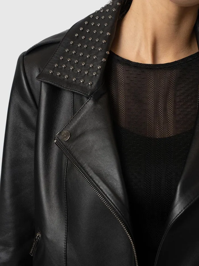 Bonham Studded Biker Jacket 8211 Black Black Women Saint And Sofia Coats and Jackets