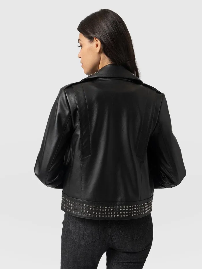 Bonham Studded Biker Jacket 8211 Black Black Women Saint And Sofia Coats and Jackets