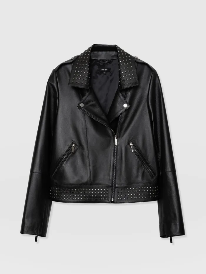Bonham Studded Biker Jacket 8211 Black Black Women Saint And Sofia Coats and Jackets
