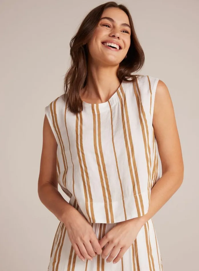Boxy Button Back Top 8211 Redwood Stripe Women Bella Dahl Sleeveless