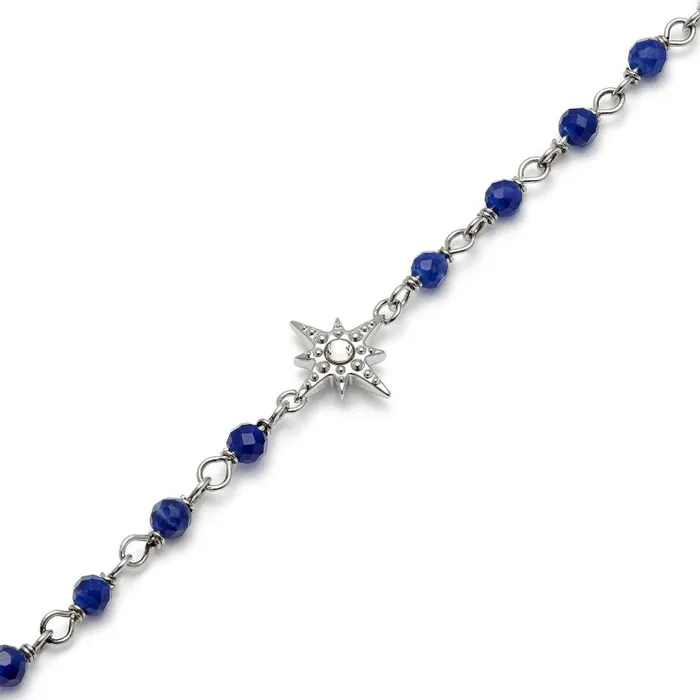 Bracelets Women Olivia Burton North Star Blue and Silver Tone Beaded Charm Bracelet