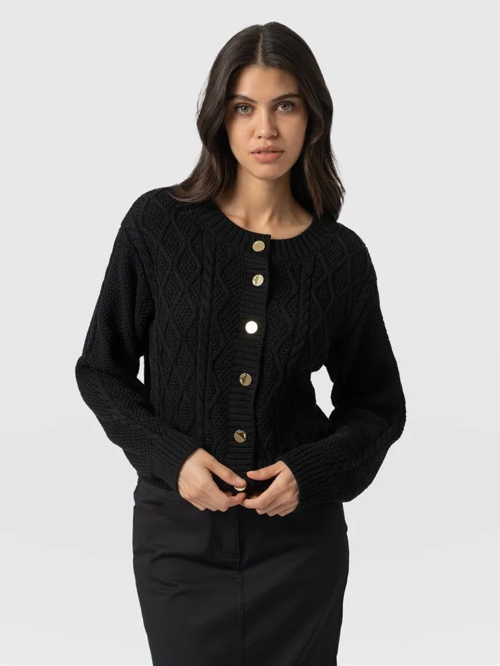 Bronte Cable Cardigan 8211 Black Black Women Saint And Sofia Knitwear