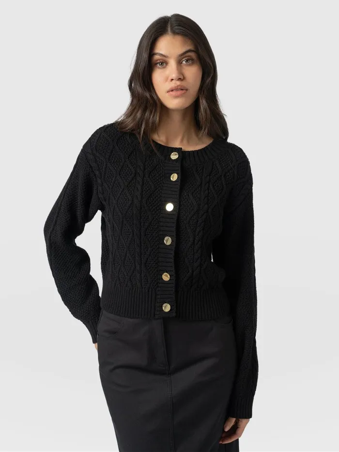 Bronte Cable Cardigan 8211 Black Black Women Saint And Sofia Knitwear