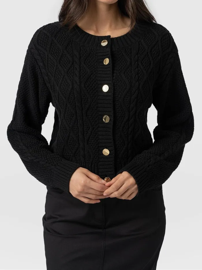 Bronte Cable Cardigan 8211 Black Black Women Saint And Sofia Knitwear
