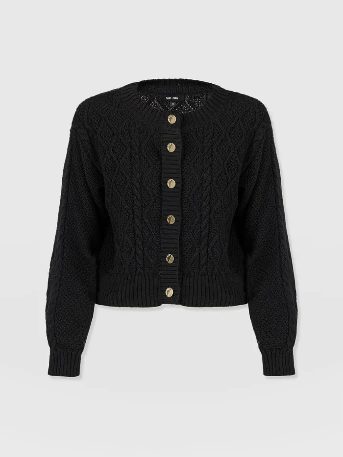 Bronte Cable Cardigan 8211 Black Black Women Saint And Sofia Knitwear