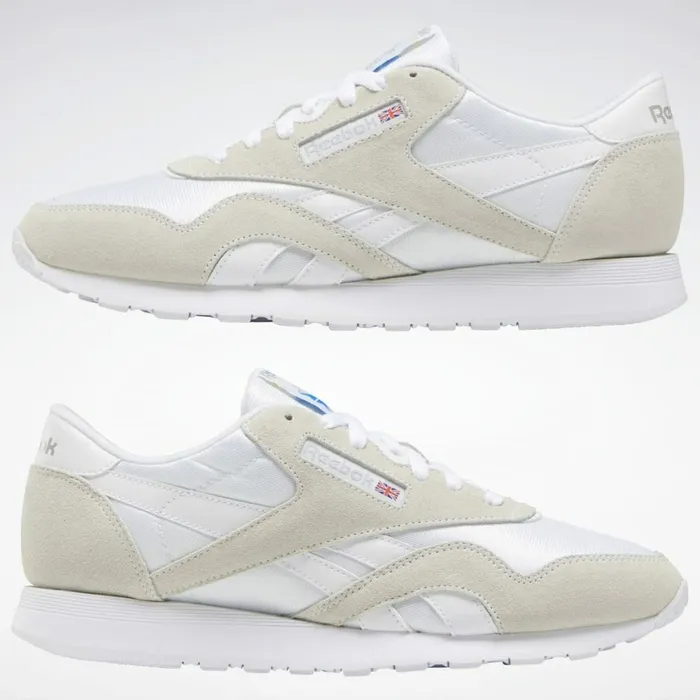 Casual Shoes Mens Reebok Classic Nylon Shoes White White Light Grey